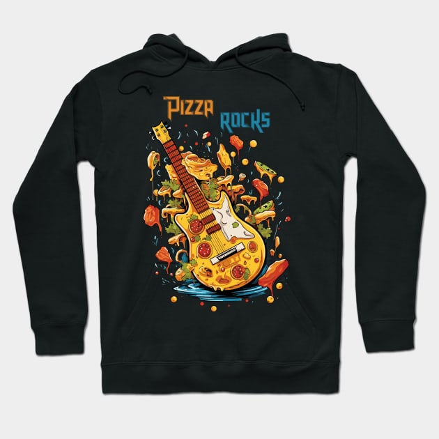 Pizza Guitar - Pizza Rocks Hoodie by TeeCraftsGirl